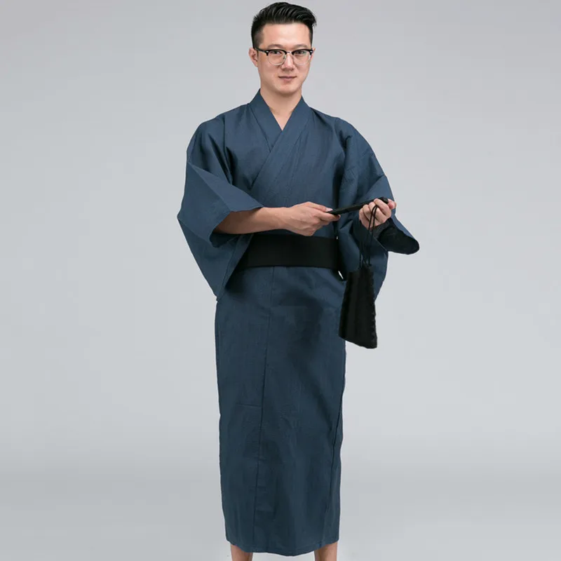 Традиционное японское кимоно мужской хлопковый Халат Yukata банный халат с поясом