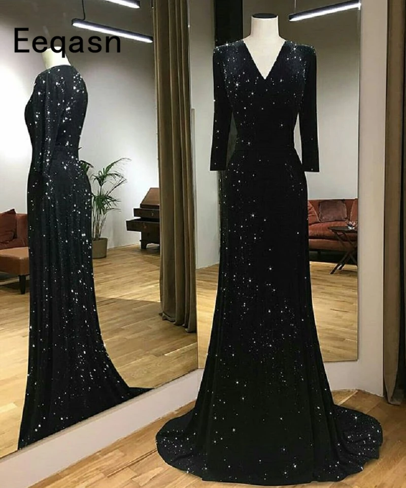 beautiful black evening gowns with sleeves