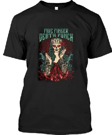 

Designer Shirts Five Finger Death Punch - Lady Muerta Men'S Premium O-Neck Short Sleeve Tee Shirts