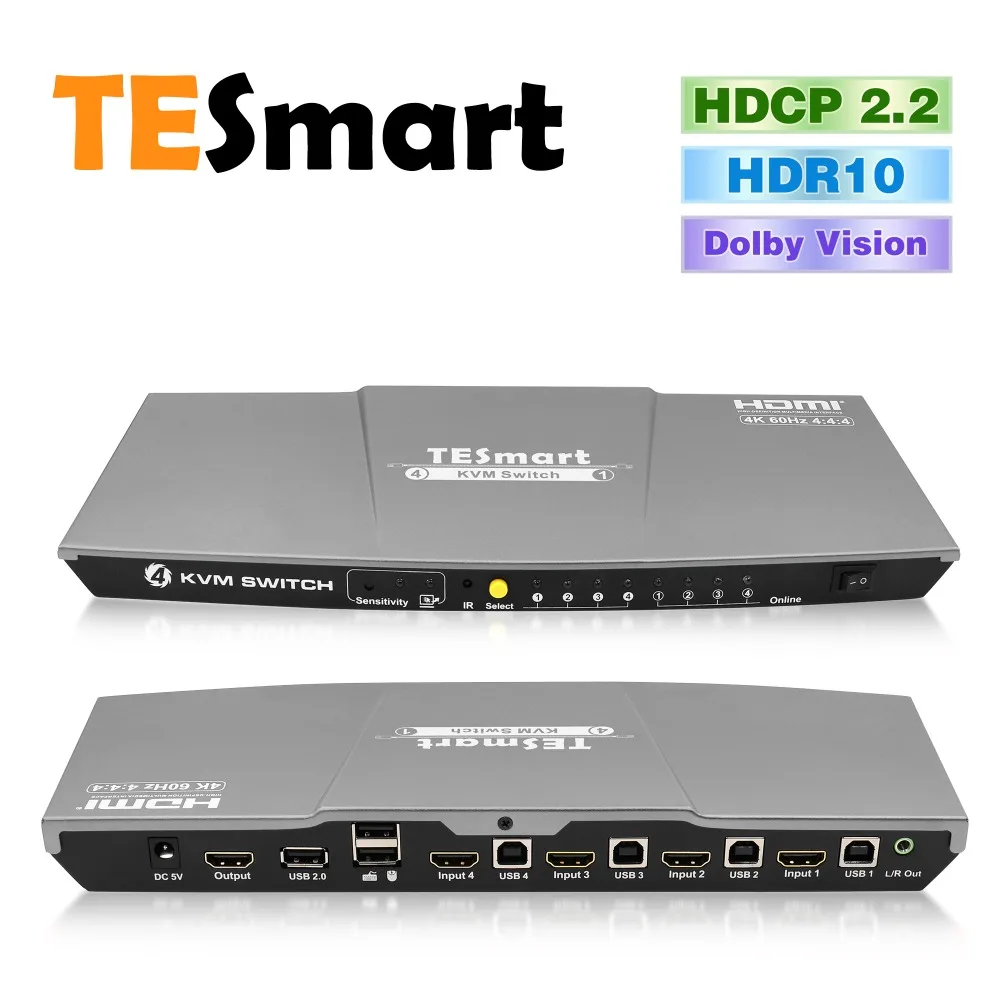 TESmart HDMI 2,0 4K @ 60Hz 4 Порты и разъёмы USB KVM HDMI коммутатора для многих компьютер PC Поддержка ИК USB 2,0 Беспроводная клавиатура, мышь