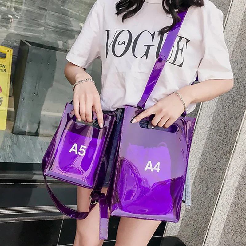 

Transparent Handbags Women Fashion PVC Letters Open Beach Bags Composite 2019 New Arrival Female Casual Messenger Shoulder Bags