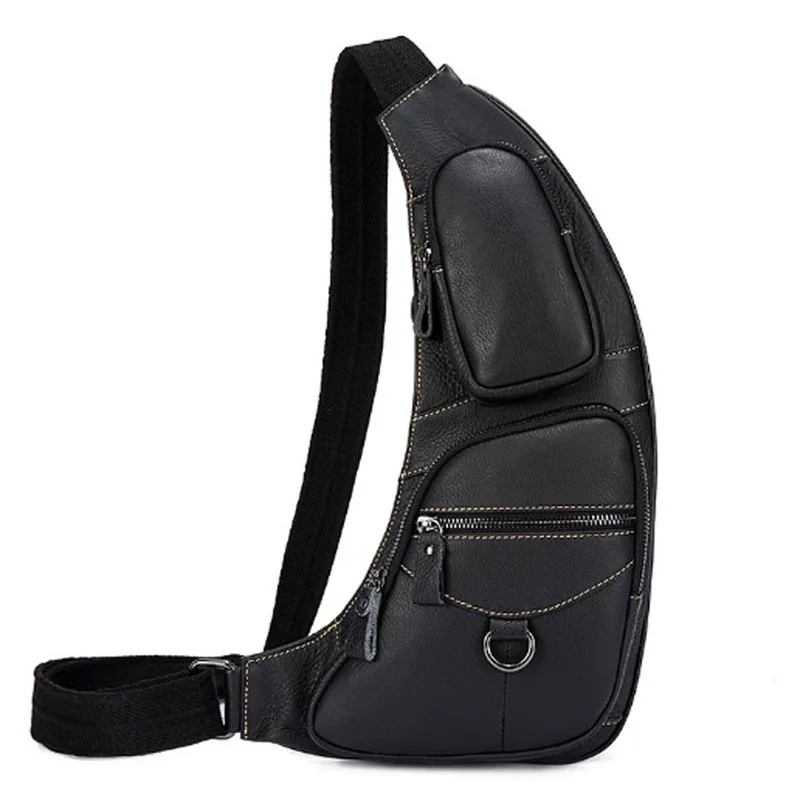 

High Quality Men Genuine Leather Cowhide Unbalance Sling Chest Back Pack Travel Cross Body Crossbody Shoulder Bag DropShipping