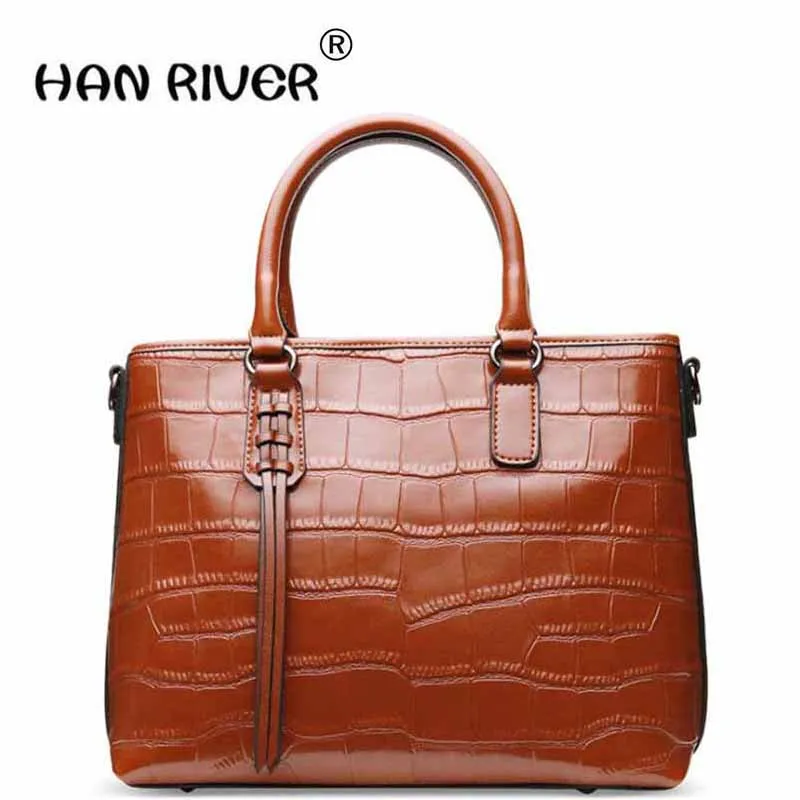 

HANRIVER 2018 Spring and summer new product hair crocodile real cow leather hand bill of lading shoulder of the bag
