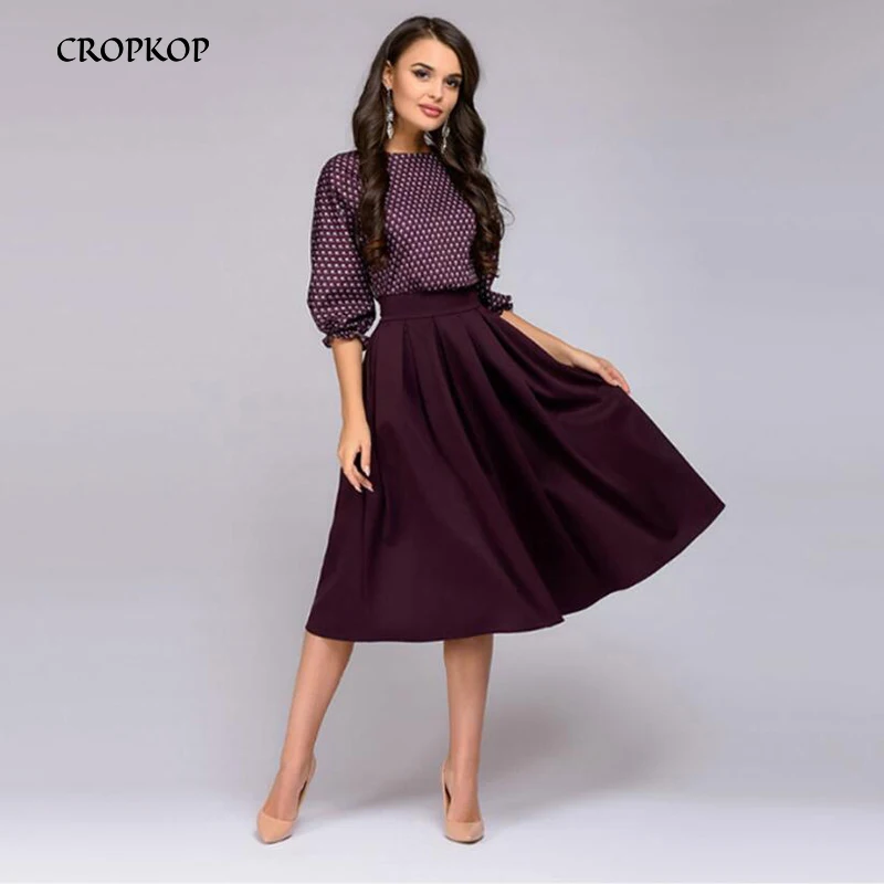 

CROPKOP Fashion Polka Dots Elegant Vintage Party Christmas Dress Women Fall 2018 Sexy Three Quarters Sleeve Autumn Ladies Dress