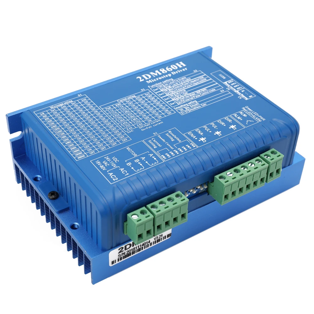 

2DM860H Two Phase Digital Controller Stepper Motor Microstep Driver Smooth Movement Low Noise High Speed Torque Compensation