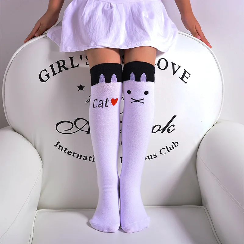Модные От 4 до 15 лет носки для малышей Детские гольфы для девочек, милые Гольфы принцессы с рисунком кота гольфы для девочек - Цвет: A