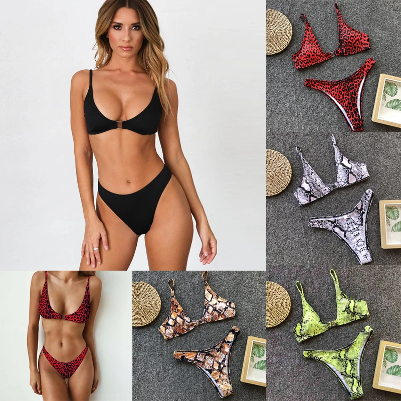 

ladies swimwear women low waisted brazilian red bikini set sling black swimsuits 2019 leopard bikini padded sexy bathing suits
