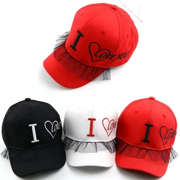

Baby boy and girl hats Spring and Autumn Letters I Love You Embroidered Baseball Caps Lace Princess girl Snapback kids beanies