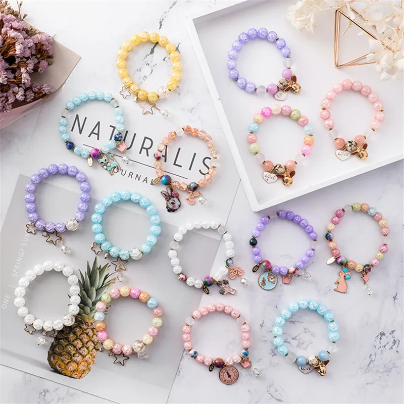 

FANLUS Sweet Pendant Bracelet Colorful Crystal Beaded Bracelets for Women Girls Charm Jewelry