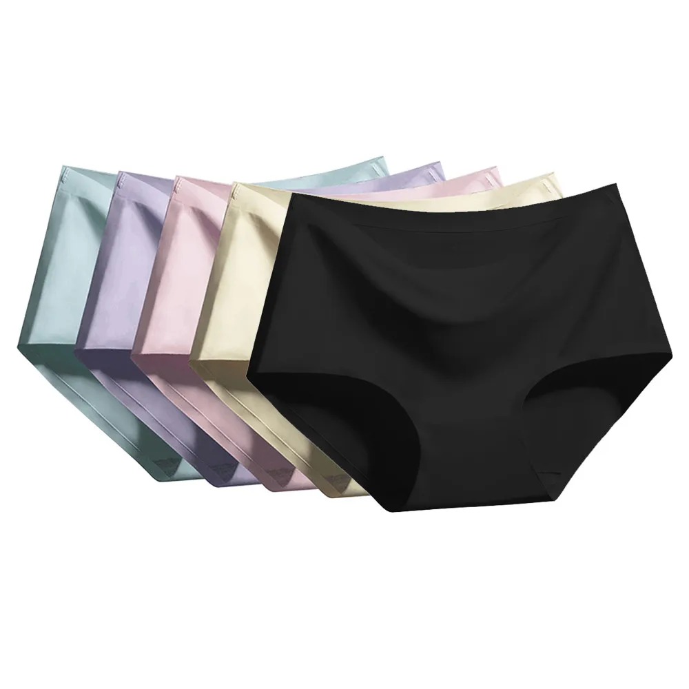 

High Premium Quality [Set of 5] Ice Silk Briefs Women Underwears Panties Seamless Cool Comfortable Underpants for Women Oc14