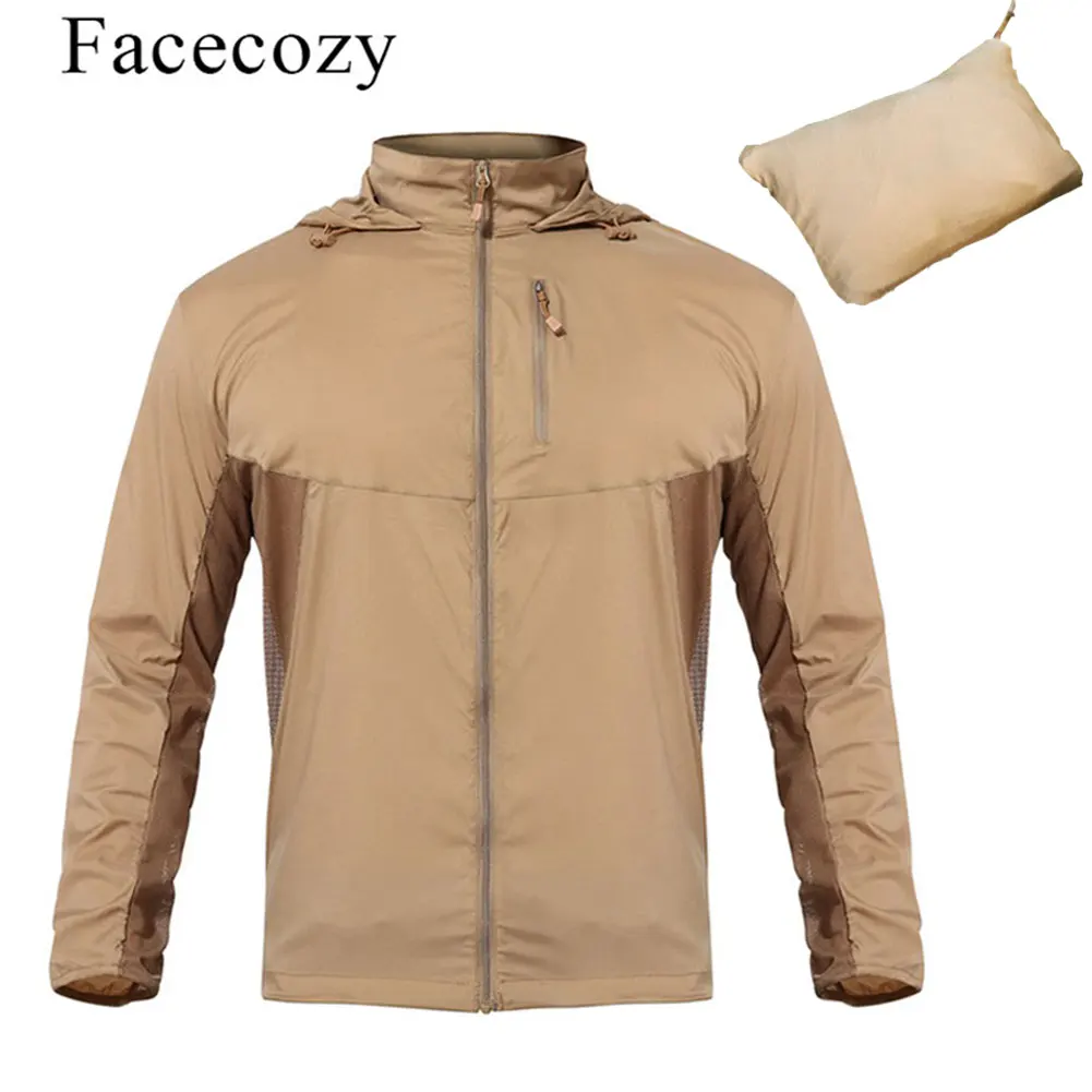 

Facecozy Men Outdoor Hiking Jacket Waterproof UV Protection Windproof Coat Hat Detachable Trekking Climbing Breathable Jacket