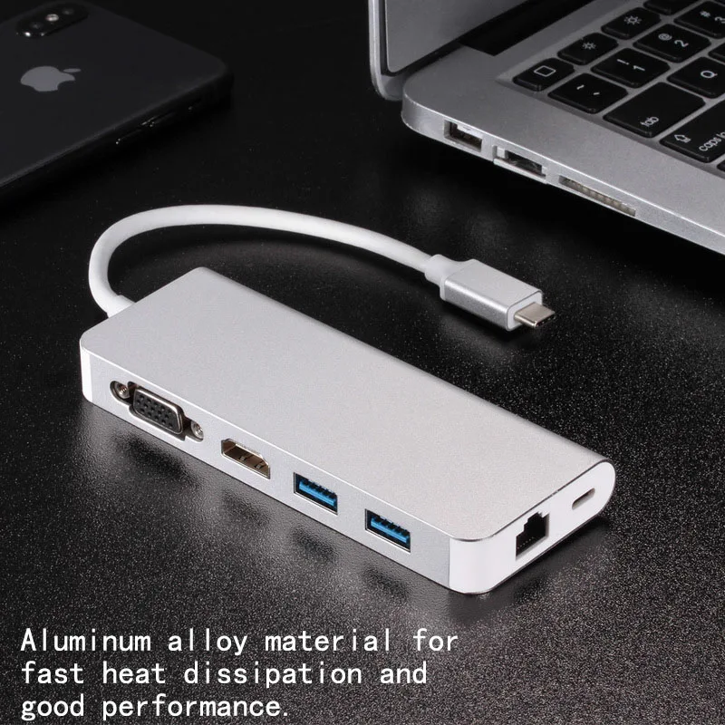 Док-станция с разъемом type C HDMI RJ45 USB power Delivery Hub для ноутбука Macbook Pro hp DELL Surface lenovo mate10 samsung