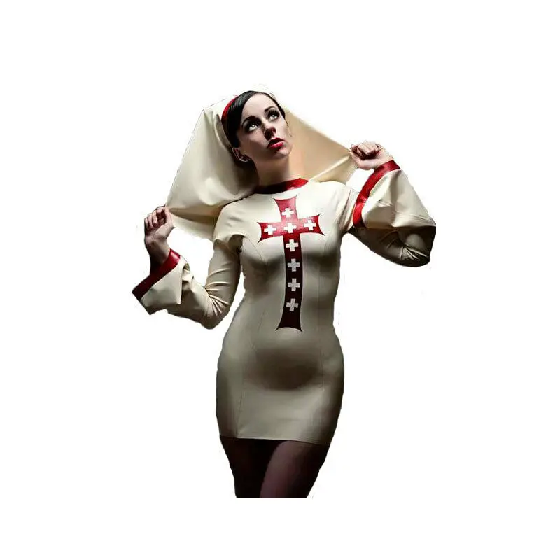 Привлекательная латекстное резиновое изделие монахиня унисекс с крестом костюмы Gummi 0,4 мм уникальный
