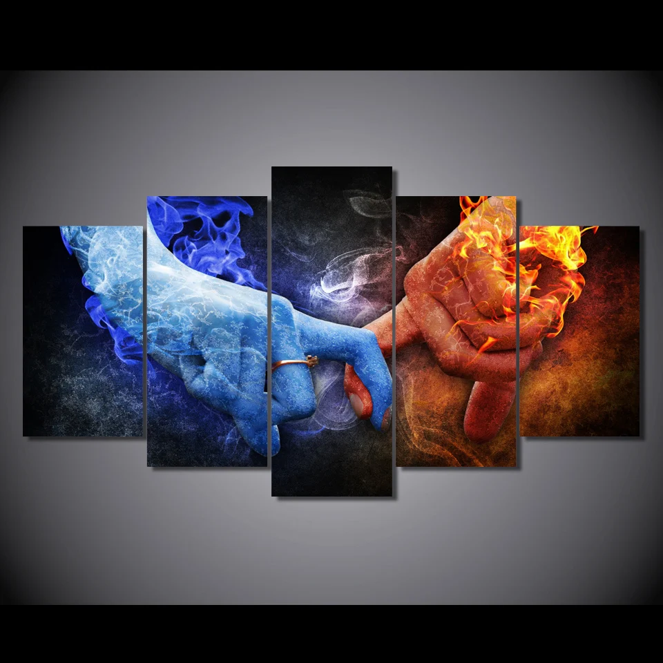 

HD 5 piece Canvas art Printed Love hand flame Painting Canvas Print room decor print poster picture canvas Free shipping/NY-6347