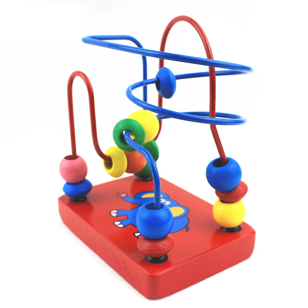 1 Pc Baby Mini Around Beads Wooden Toy Educational Children Kids Infant Colorful Cute Cartoon Elephant Toys Gift baby-building-blocks-wooden