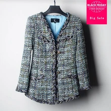 Модное Брендовое весенне-осеннее Новое клетчатое твидовое маленькое ароматное длинное шерстяное пальто для женщин аристократическое темпераментное маленькое пальто wj1638