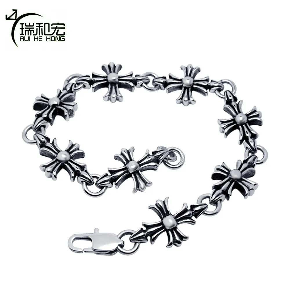 Vintage Black Titanium Steel Cross Link Bracelet Men Women Punk Style Jewelry 22cm Length Adjustable | Украшения и аксессуары