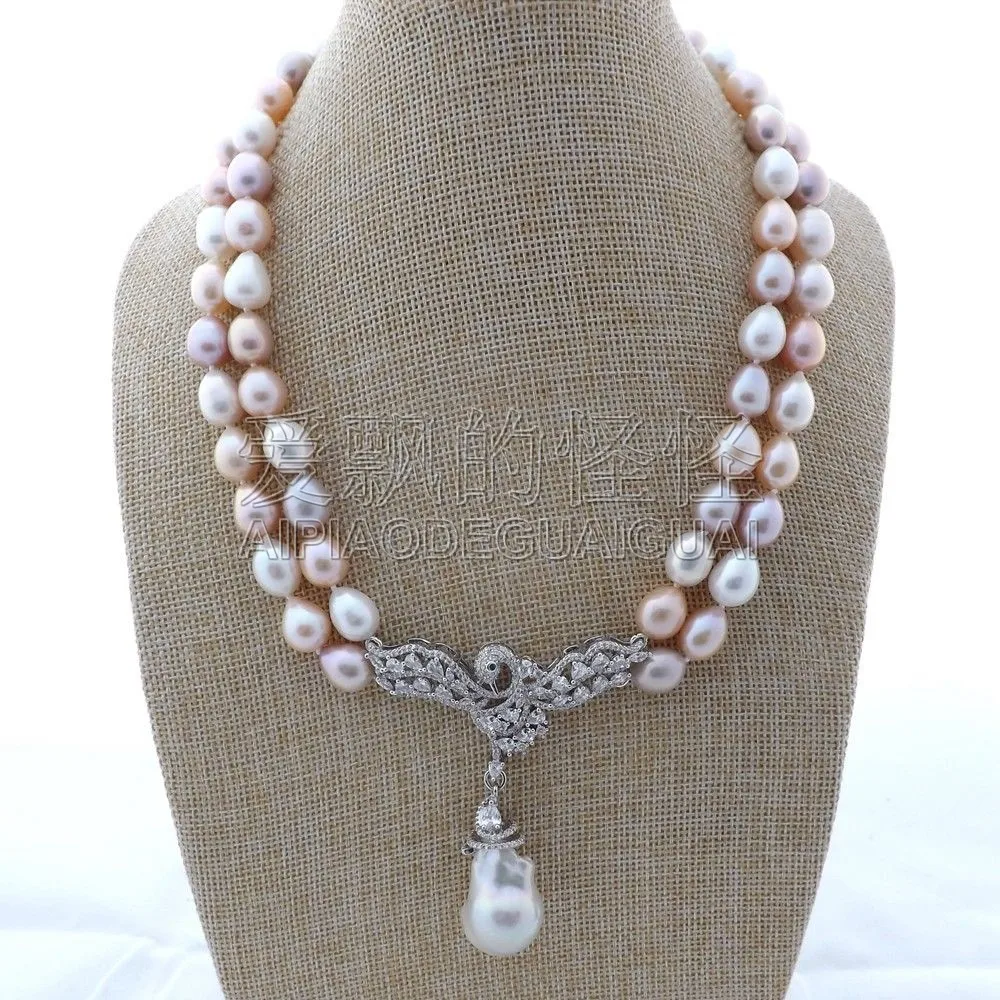 Buy N080113 18" 19'' 2 Rows Multi Color Rice Pearl