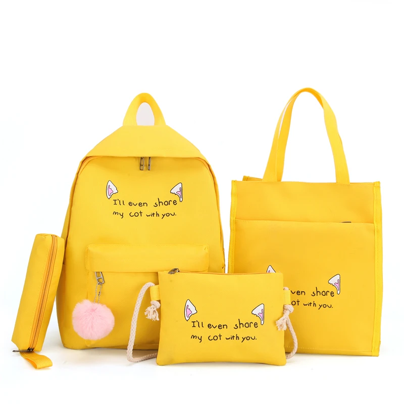 النساء 4 قطع مجموعة حقيبة من القماش الطباعة القط رسائل كبيرة قدرة الطلاب حقيبة كتب المدرسة حقائب الفتيات النساء 4 قطع مجموعة حقيبة من القماش الطباعة القط رسائل كبيرة قدرة الطلاب حقيبة كتب المدرسة حقائب الفتيات