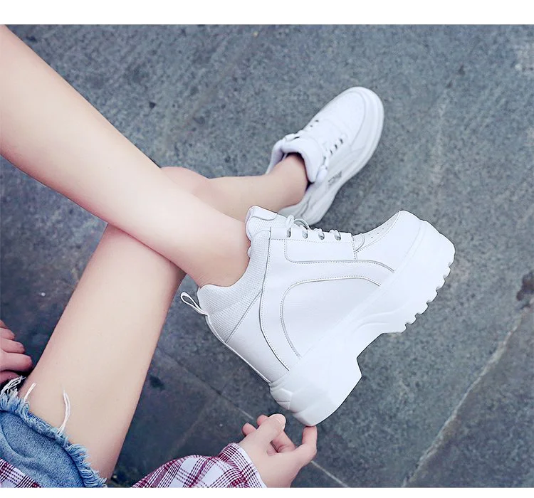 Белые кроссовки на платформе; женская дышащая повседневная обувь; женские модные кроссовки на платформе; женская обувь для бега; chaussures femme