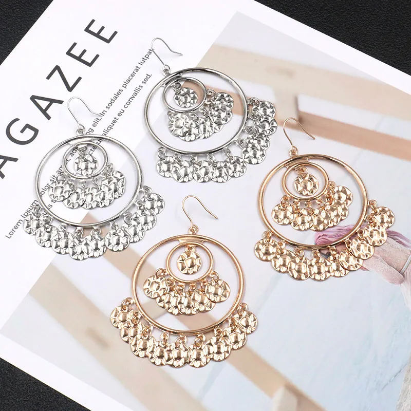 

2019 Gypsy Pakistani women's jewelry Boho chic hippie earrings for women Afghanistan big hoop tassel luxury elegant accessories