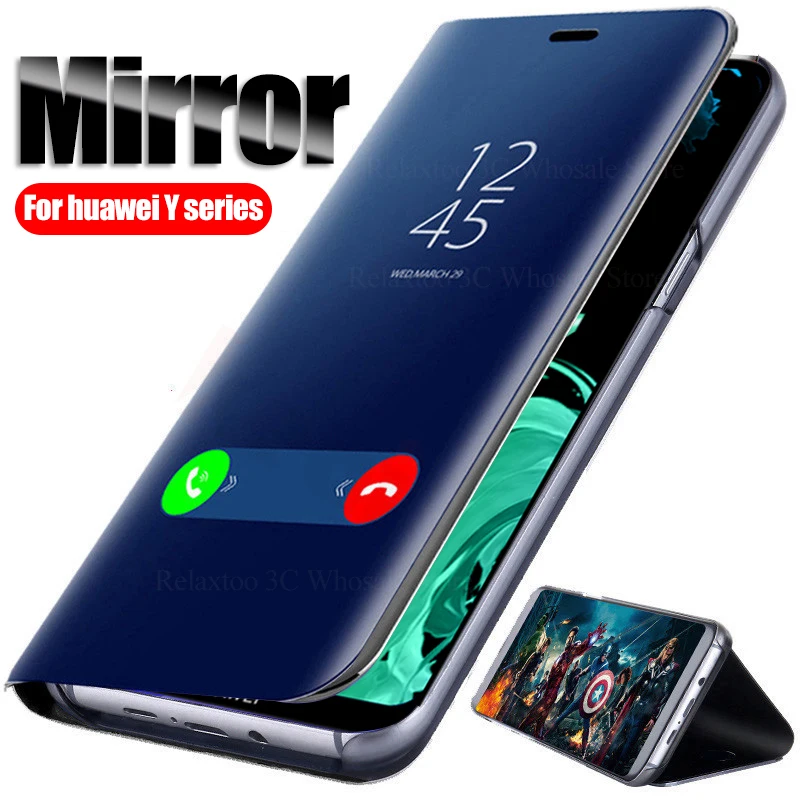 

Case For huawei y9 prime 2019 Mirror Flip case For huawei y6 prime 2018 y7 pro y5 2019 huawey y 5 6 7 9 cover stand luxury coque