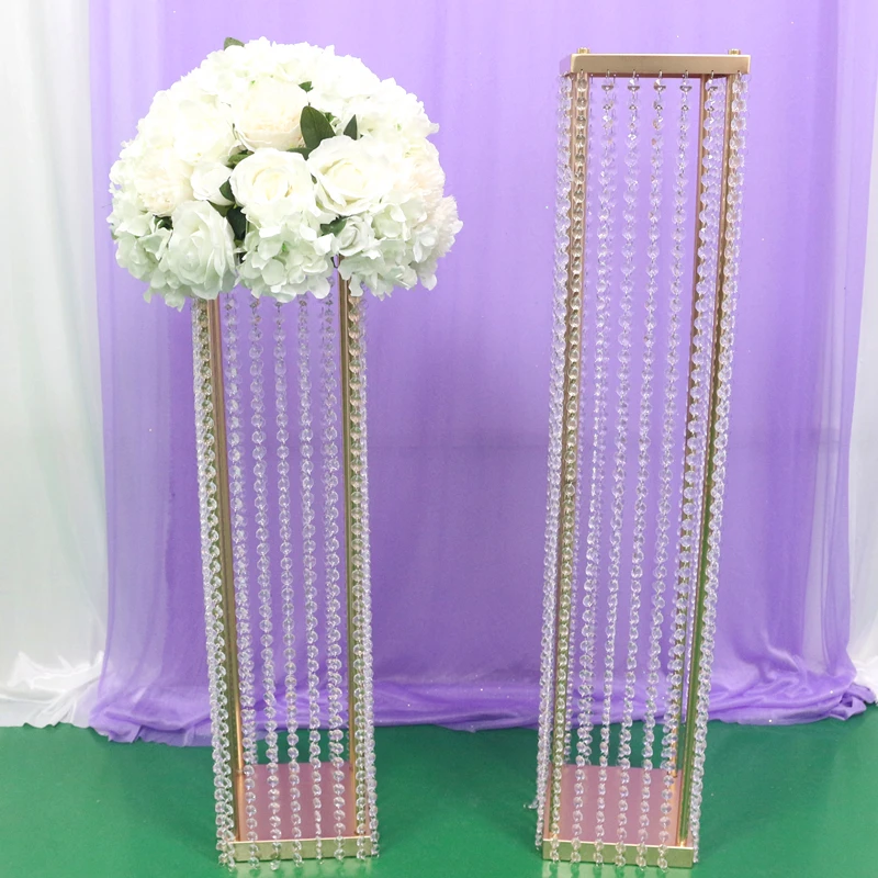 JAROWN Iorn Gold Plated Crystal Bead Chain Square Wedding Main Table Decoration Flower Ball Flower Stand Home Party Decoration (4)