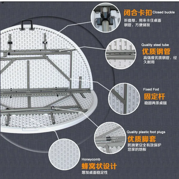 HDPE пластиковый складной обеденный стол круглый для гостиниц Ресторан дома и на открытом воздухе 152DF