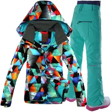 Gsou Snow Women Ski Suit Snowboard Jacket Pant Windproof Waterproof Thermal Outdoor Sport Wear Female Skiing Clothing Super Warm