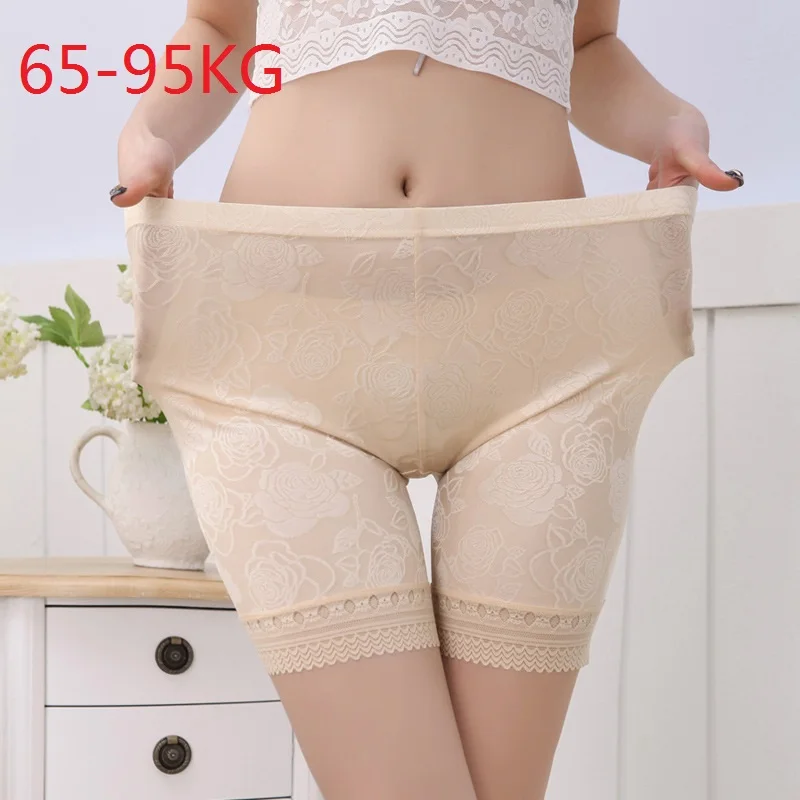 

New Ice Silk Lace Flowers Pattern Middle Waist Short Leggings for Women Plus XL Leggings Pants Trousers Under Shirt Fit 65-95kg