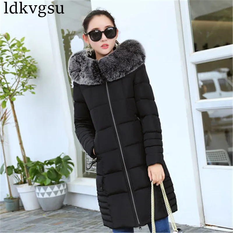 2018 New Winter Jackets Women Plus Size Long Cotton Coat Female Fur Collar Hooded Thick Warm Parka High Quality Outerwear A1575