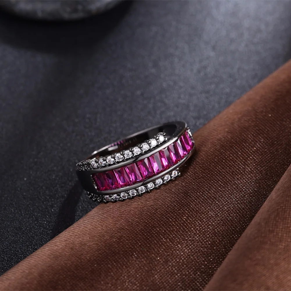 Square Shape Purple Cubic Zirconia Party Accessorise Black Gun Color Rings For Womens Fashion Jewelry (JewelOra RI103317)
