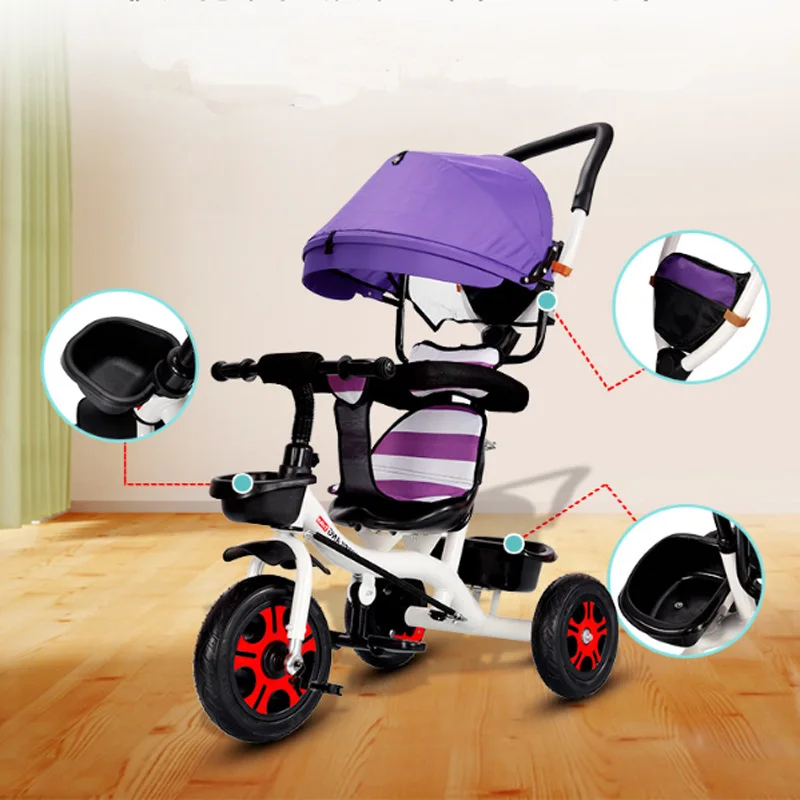 

Baby Kids Reverse Toddler Tricycle Bike Trikes Ride-On Toys Stroller Prams Car Seats Sleeping With 360 Degree Rotating Chair