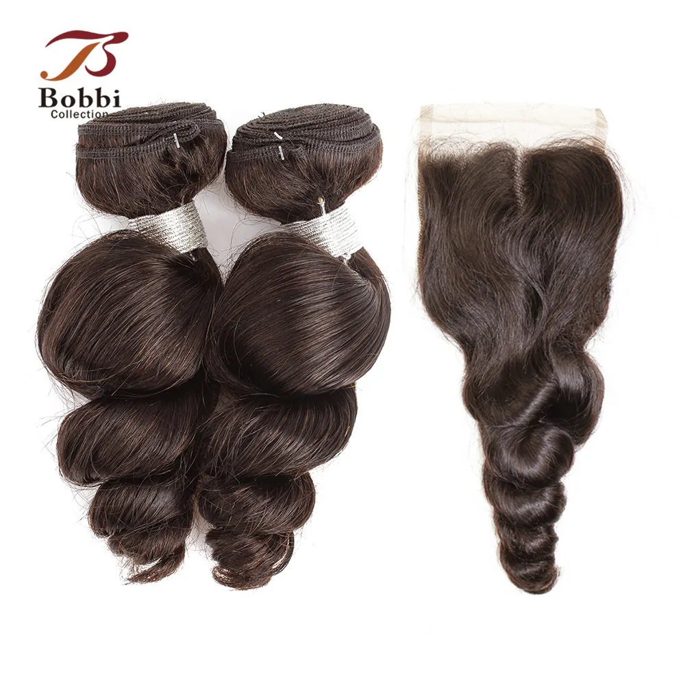 BOBBI коллекция бразильские свободные волнистые волосы 2/3 пучки с закрытием кружева цвет 2 темно-коричневый Remy натуральные волосы Weave 12-24