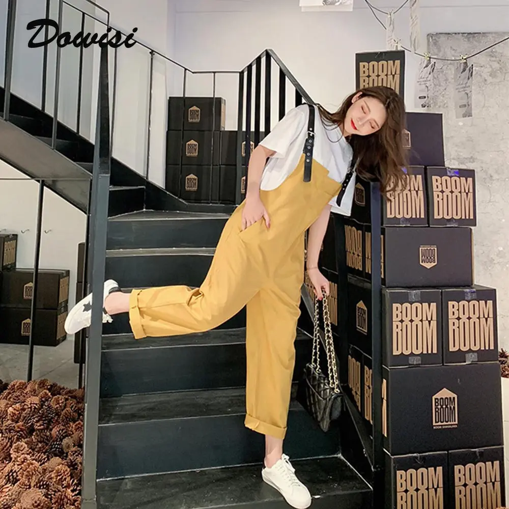 

Dowisi mono mujer womens casual loose playsuits strap adjustable full-length pants solid jumpsuit combinaison femme overalls