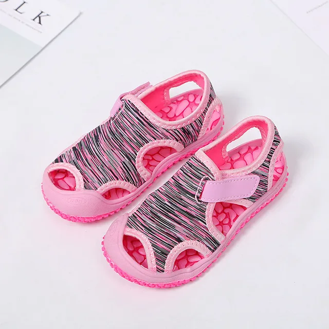ActhInK New Kids Striped Cotton Fabric Sandals Boys Summer Beach Shoes Girls Soft Hiking Shoes