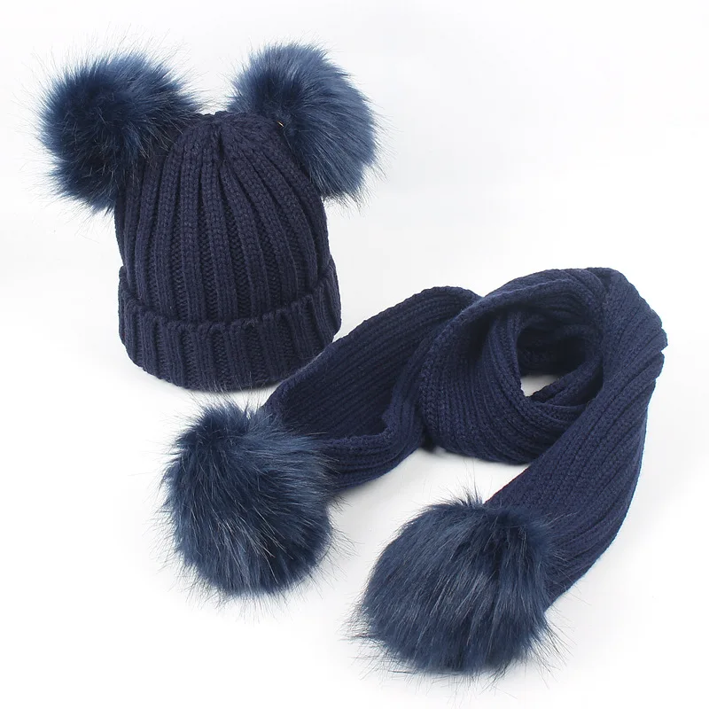 Новая Детская Вязаная кашемировая шапка, шарф, комплект для мальчиков и девочек, утепленная шерстяная шапка, Рождественский Костюм