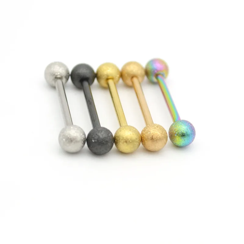 

Frosted Tongue Bar Fancy Straight Nipple Industrial Earring Barbell New Dull Polish Ball Surgical Steel 14G 16mm Body Piercing