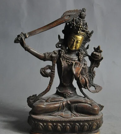 JP S1151 Старый тибетский буддизм бронзовый позолоченный меч tara Bodhisattva богиня Бог