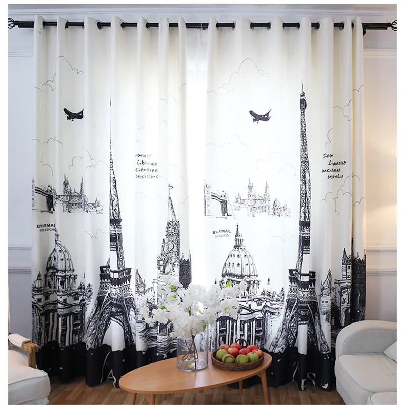 

Velvet Polyester 3D blackout curtain Customized window treatments blackout curtains for living room Curtains With Eiffel Tower
