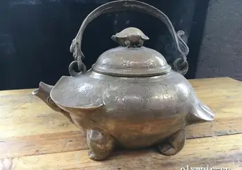 

9'' copper sculpture carved longevity figure turtle tortoise pot teapot statue
