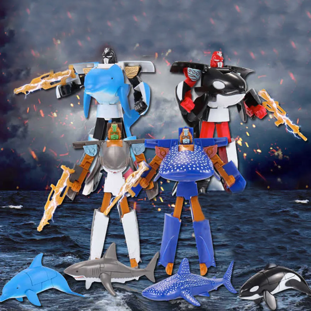 

2019 3C Certification Transformation Robot Ocean Park Sharks Action Figure Children's Educational Deformation Robot Toys