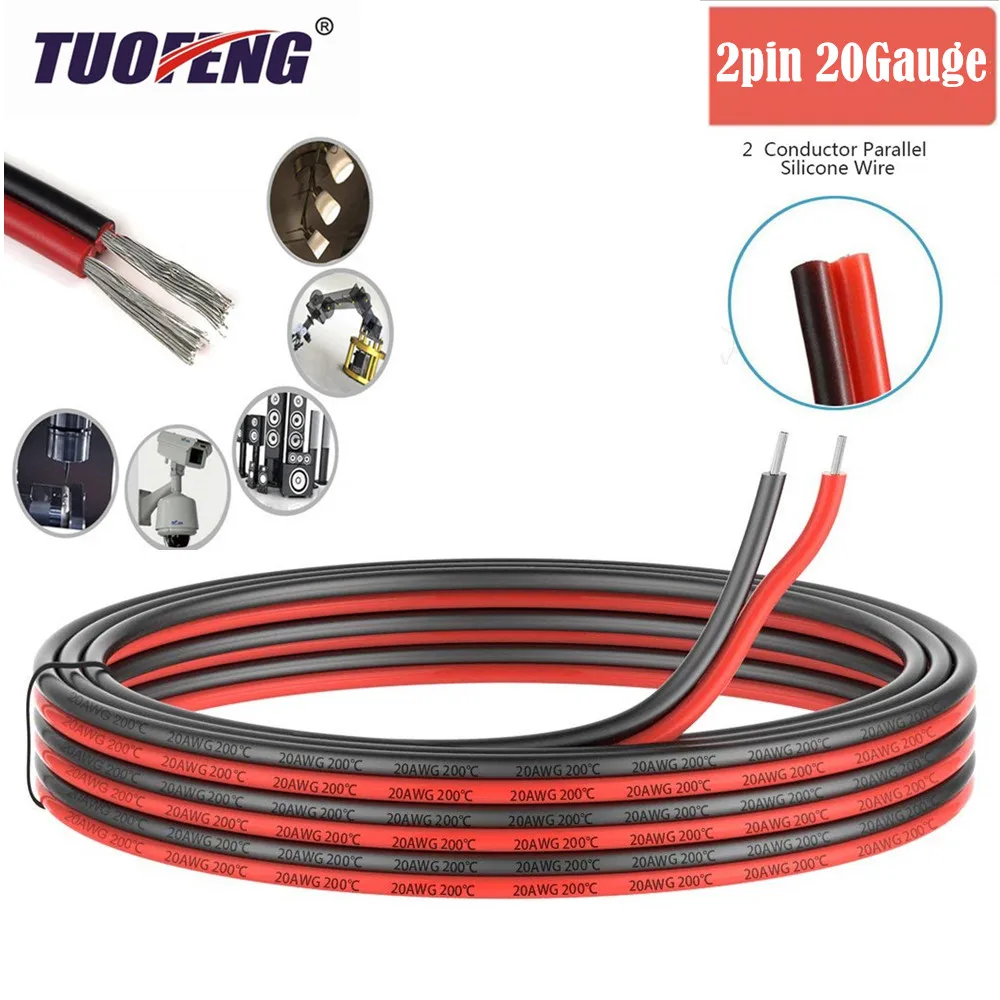 

2pin Extension Cable Wire Cord 20awg Silicone Electrical Wire Cables 2 Conductor Parallel Wire line Soft copper wire