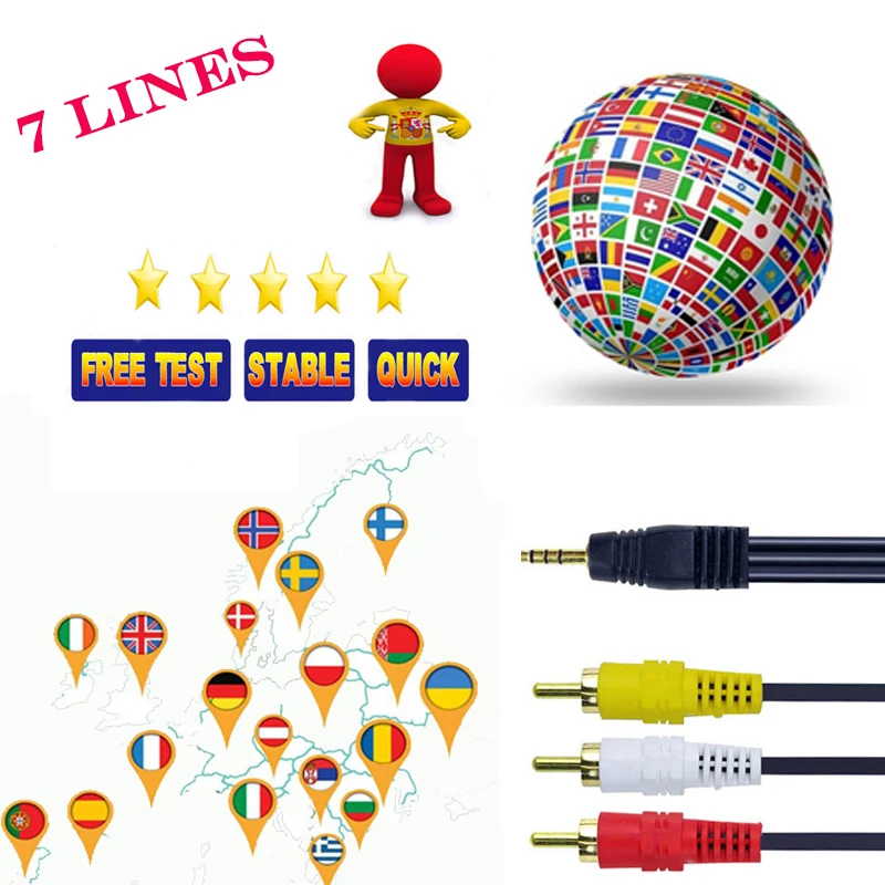 

European US IT ES channels DVB-S/S2 Satellite Cccam server 1 Year 7 lines Validity lines Satellite TV Receiver