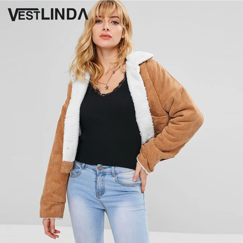 Koop Fleece Drop Schouder Corduroy Jas Vrouwen Turn Down Kraag Lange Mouwen Pocket Button Up 2018 Winter Jas Warme Jas Uitloper