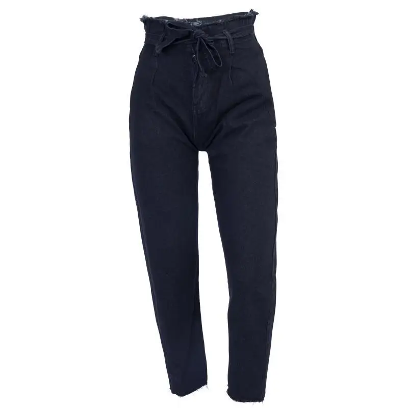 Новинка, узкие брюки-карандаш, винтажные, с высокой талией, женские джинсы с завязками, модные, женские, высокие, эластичные, вымытые, синие, джинсовые, обтягивающие брюки - Цвет: Черный