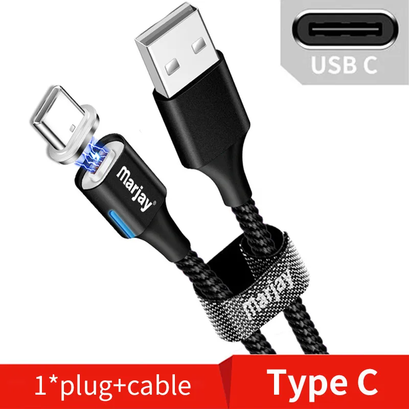 Marjay Магнитный светодиодный светильник type C 3A usb type C кабель USB C Быстрая зарядка QC 3,0 зарядное устройство type-c кабель для samsung S10 S9 Xiaomi 9 - Цвет: Black Type C Cable