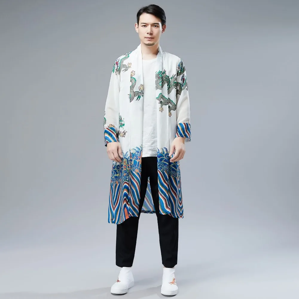 LZJN 2019 Japanese Kimono Cardigan Men Dragon Pattern Print Long Kimono Cardigan Men Thin Mens Kimono Cardigan Jacket Coat  (7)