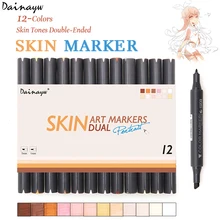 Dainayw 12 цветов эскиз тона кожи Маркер ручка художника двуглавый на спиртовой основе манга художественные маркеры для школьных принадлежностей