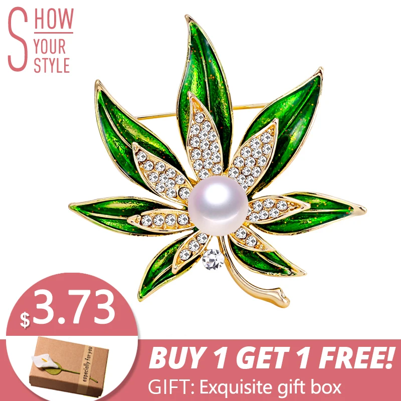 

ZHBORUINI 2019 High Quality Natural Freshwater Pearl Brooch Pearl Enamel Leaves Brooch Gold Color Pearl Jewelry For Women Gift